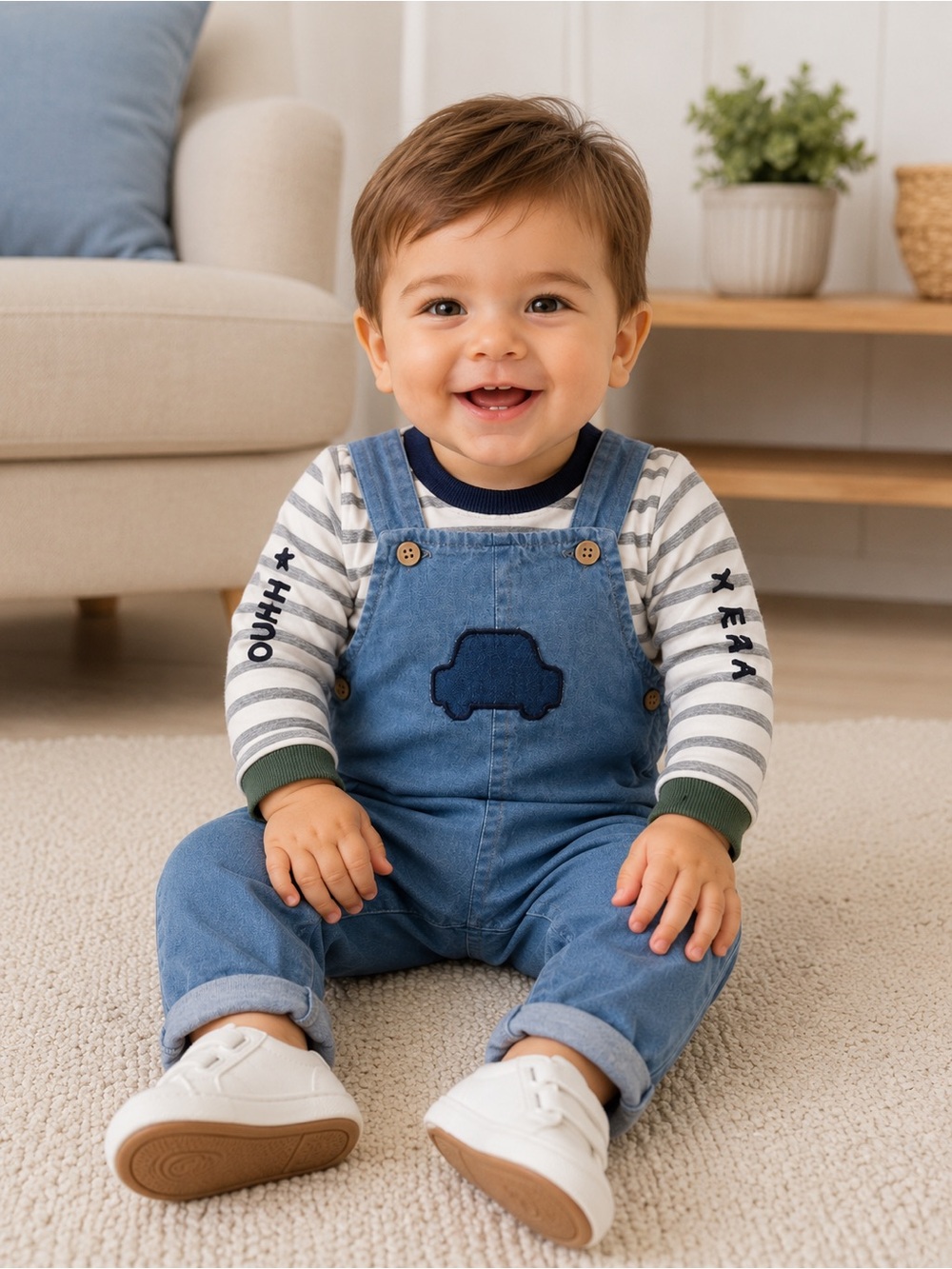 Mayoral Blue Denim Overalls with Striped Tee Set